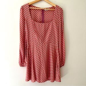 Flynn Skye Babydoll Dress Pink Polka Dot Square Neckline Twee Long Sleeve Small